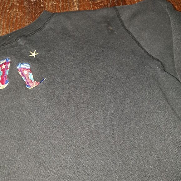 2X The Quacker Factory Kick Up Your Heels Long Sleeve Black Sweatshirt Western - Picture 5 of 7